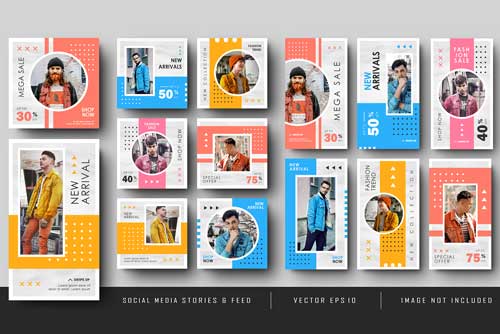 قالب بی نظیر برای پست و استوری اینستاگرام با رنگ های متفاوت و طراحی مینیمال و فایل EPS